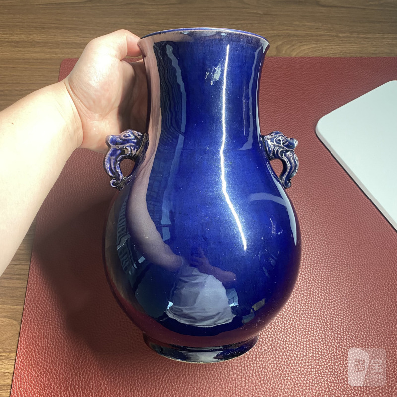 清乾隆 茄皮紫釉双兽耳尊 - 图6